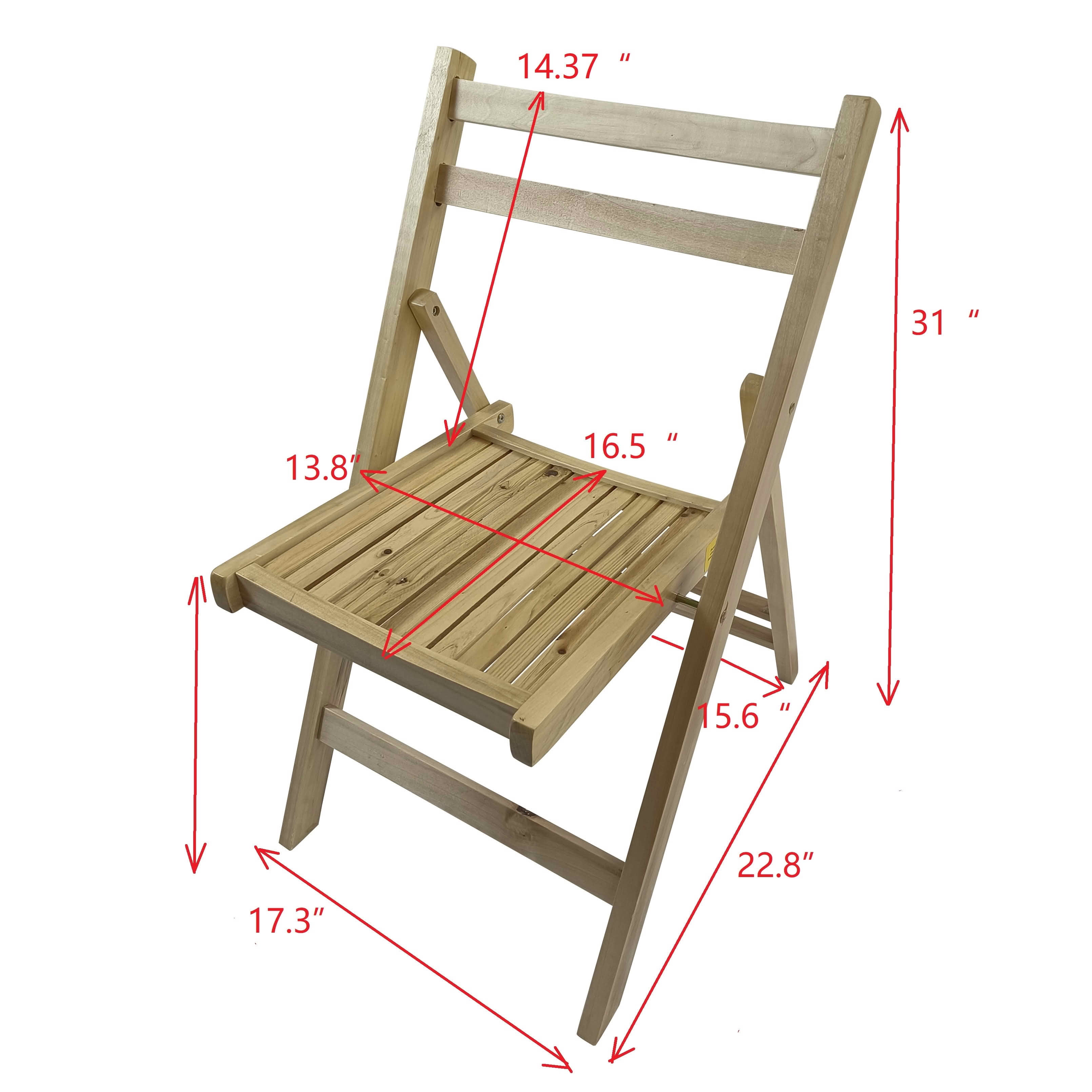 MAYEERTY Set of 4 Honey Solid Wood Slatted Folding Chairs, Portable Foldable Event Dining Chairs for Indoor Outdoor Wedding Kitchen Balcony, Holds 200 LBS