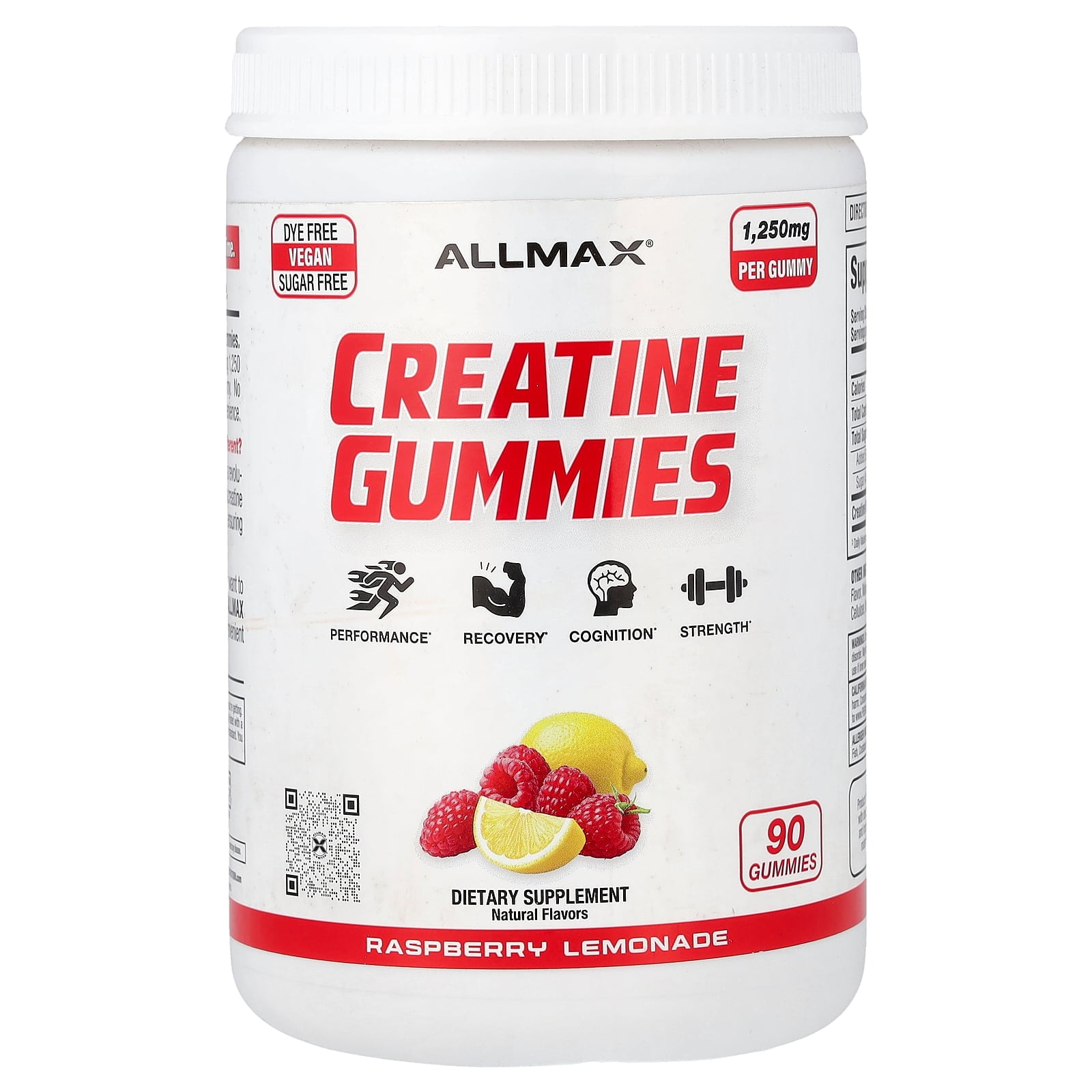 ALLMAX Creatine Gummies, Raspberry Lemonade, 1,250 mg, 90 Gummies