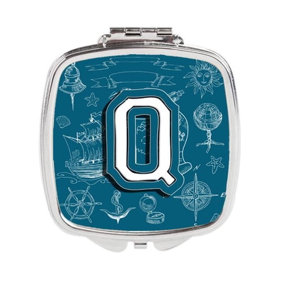 Carolines Treasures  Letter Q Sea Doodles Initial Alphabet Compact Mirror
