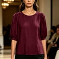 thumbnail image 4 of Vivianyo HD Women's Crew Neck Textured Blouse, Puff Short Sleeve Solid Loose Casual Summer Shirts for Women, Women's Red, Sizes S-2XL, 4 of 5