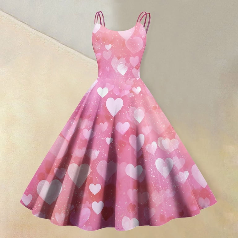 Spring Valentines Dress for Women Elegant Off Shoulder Sleeveless Dresses  Love Heart Print Light pink S - Walmart.com