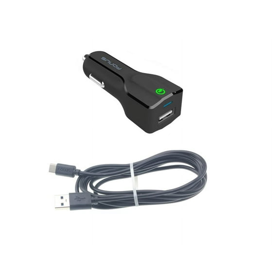 24W Fast Car Charger for TCL 10 5G UW Phone - 2-Port USB 6ft Cable Type-C Turbo Charge DC Socket Power X1J Compatible With TCL 10 5G UW