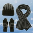 thumbnail image 2 of Yuanlong Hats Women Men Knitted Plaid Beanie Cap Touchscreen Gloves And Long Scarf Winter Activists Convenient 3Pc Sets, 2 of 4
