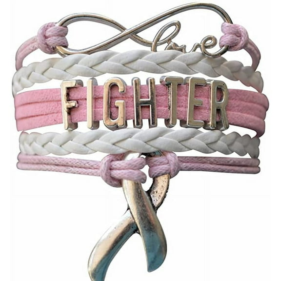Breast Cancer Fighter Bracelet, Womens Cancer Awareness Charm Jewelry, Pink Ribbon, Cancer Survivor Gift