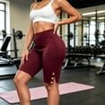 thumbnail image 2 of Yeaiivve Women's Biker Shorts High Waist Stretch Plus Size Yoga Shorts with Side Buttons and Slit Solid Color Athletic Shorts for Running Cycling Wine 5XL, 2 of 10