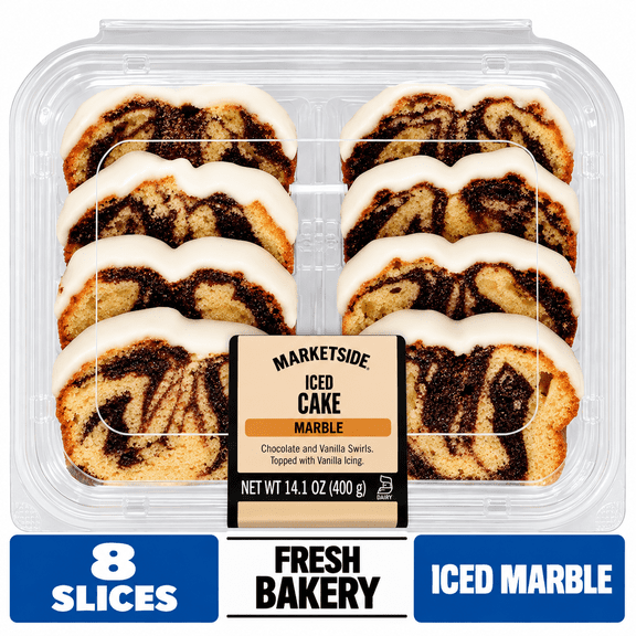 Marketside Iced Marble Cake, Sliced, Fresh Bakery Dessert, 14.1 oz, 8 Slices, Shelf-Stable