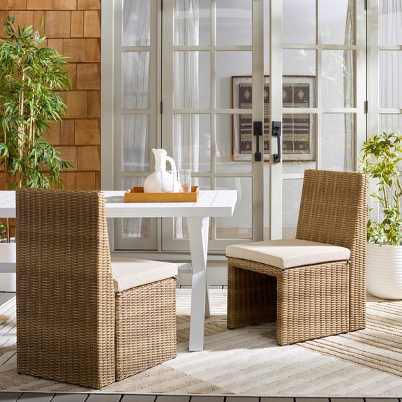 Safavieh Emma Rattan Outdoor Dining Side Chair - Set of 2, Natural/Taupe
