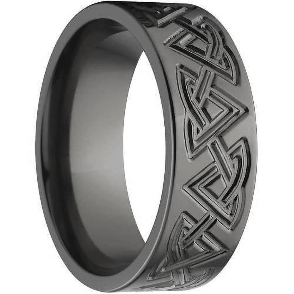 8mm Flat Black Zirconium Ring with a Milled Celtic Design