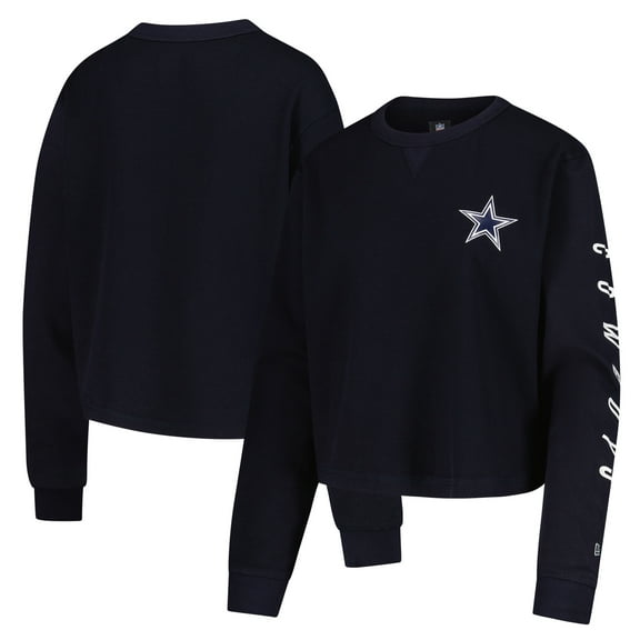 Women's New Era  Navy Dallas Cowboys Sport Night Thermal Long Sleeve Cropped-T-Shirt