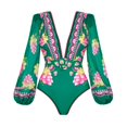 thumbnail image 3 of Flaxmaker Women One Piece Swimsuit Long Sleeve Deep V Neck Grapes Print Padded Swimsuit Two Piece Swimwear Bathing Suits, 3 of 7