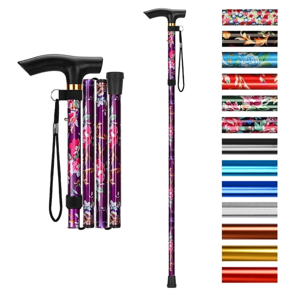 Bastón plegable Supregear, ajustable en 5 niveles de altura, ligero, plegable, portátil, de viaje, con correa para la muñeca y mango en T, para personas mayores, hombres y mujeres con discapacidad, di