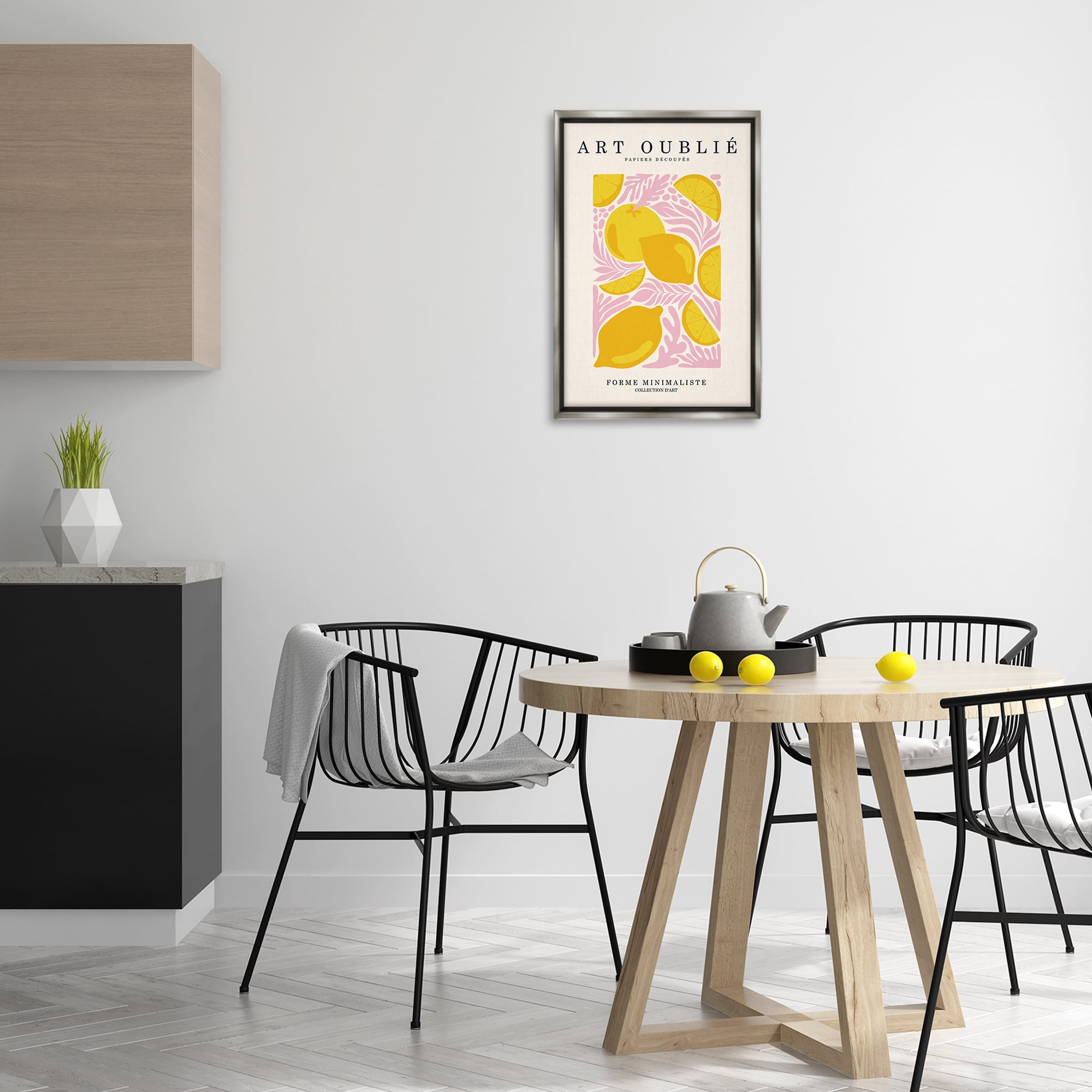 Stupell Industries Lemons on Pink Florals Food & Beverage Painting Gray Floater Framed Canvas Art Print Wall Art, 17 x 25