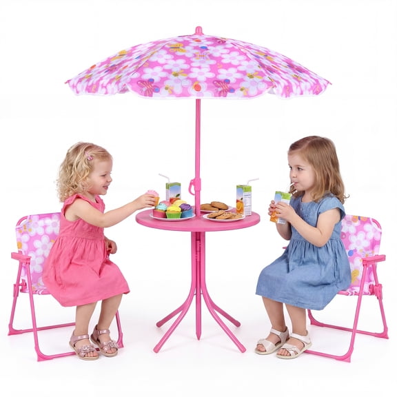 Infans Kids Picnic Table, Outdoor Table&Chair Set, 2 Folding Chairs&Adjustable Umbrella