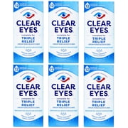 Clear Eyes Triple Relief Eye Drops, Relieves Redness & Calms Irritation, 0.5 Fl Oz - 6 Pack