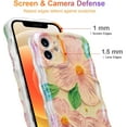 thumbnail image 4 of Case for iPhone 12, Colorful Retro Oil Painting Flower Leaves Laser Glossy Pattern Cute Curly Waves Edge Exquisite Phone Cover Stylish Durable TPU Protective Case for Girls Women - Pink Green, 4 of 12