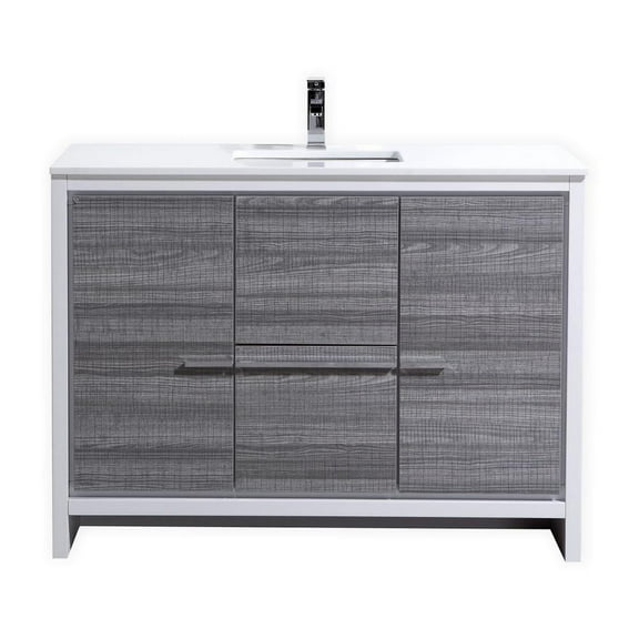 Kubebath 48″ Ash Gray Modern Bathroom Vanity with White Quartz Counter-Top