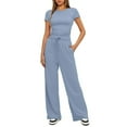 thumbnail image 5 of FJUCHAI Womens 2 Piece Outfits Casual Sweatsuits High Waist Short Sleeve Tracksuit Loose Baggy Wide Leg Pants Sets S-XXXL, 5 of 8