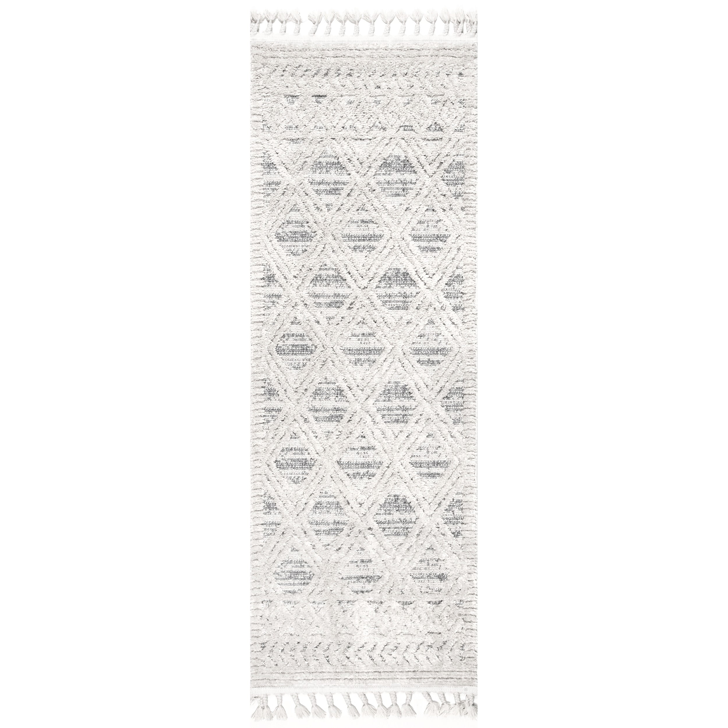 nuLOOM Ansley Moroccan Lattice Tassel Light Grey 2' 6" x 10' Modern Runner Rug