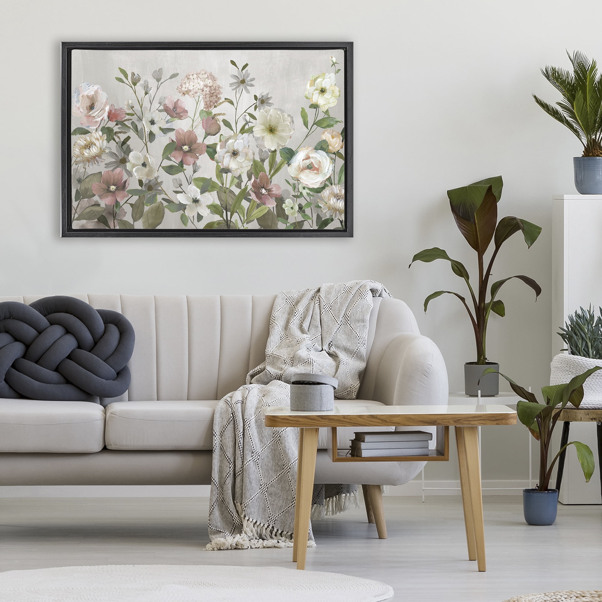 Stupell Industries Garden Meadow Arrangement Black Framed Floater Canvas Wall Art, design by Nan