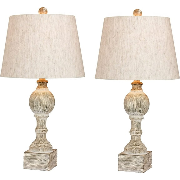 Cory Martin W-6239CAW-2PK Fangio Lighting's #6239CAW-2PK Pair of 26.5 in. Distressed, Sculpted Column Resin Table Lamps in a Cottage Antique White Finish, 2 Piece