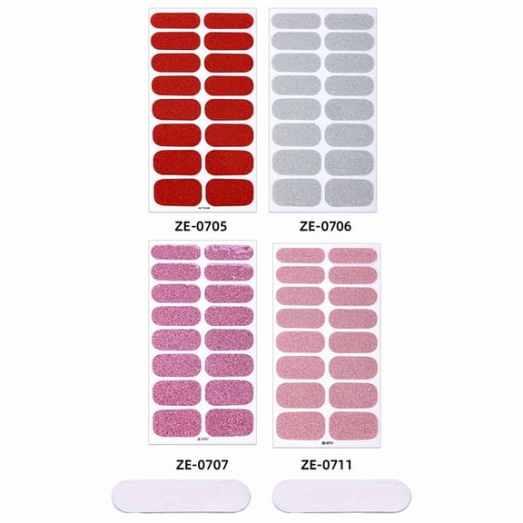 4PCS Glitter Nail Polish Strips Set with Free Nail File, Self-Adhesive Full Nail Wraps for Women, Salon-Quality Long Lasting Nail Art Decals for DIY Manicure, Red/Silver/Pink/Purple Sparkle