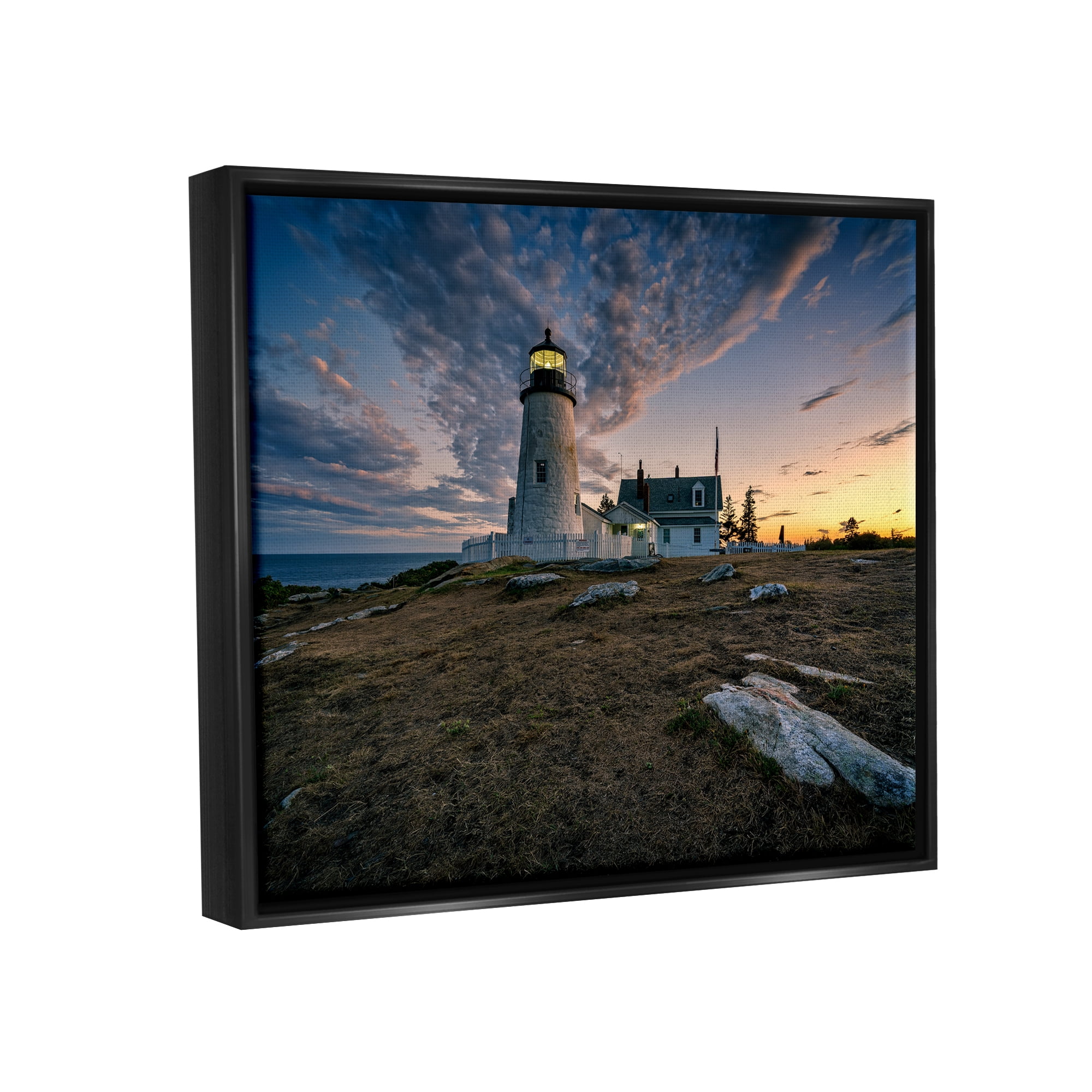 Stupell Maritime Lighthouse Clouds Landscape Landscape Photography Black Floater Framed Art Print Wall Art