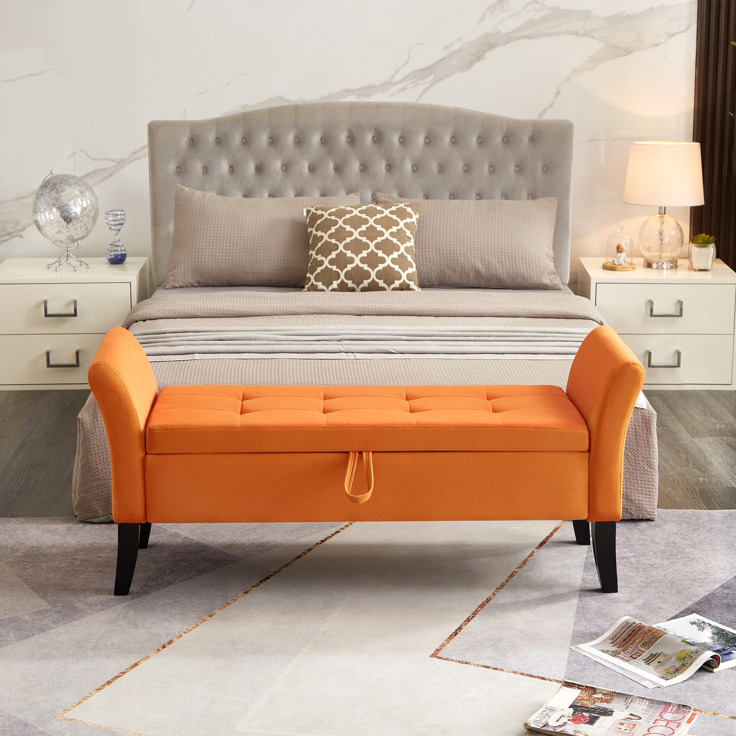 Miniyam 51.5" Tufted Storage Bench for Bedroom or Hallway, Orange