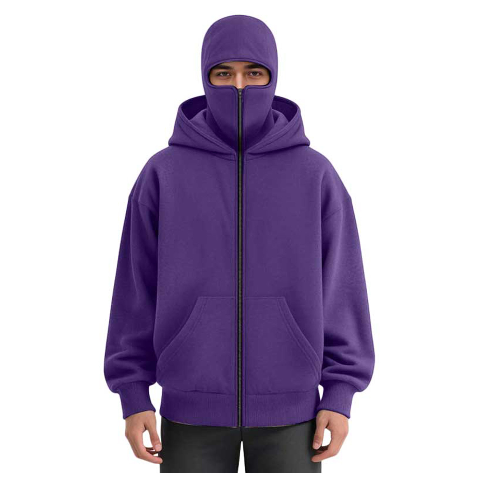 LiJinLong Balaclava Hoodie Zipper with Windproof Warm Face, Double Hooded Zip Jacket, Resistant Winter Hoodies for Men's & Women's, Black L S-XXL