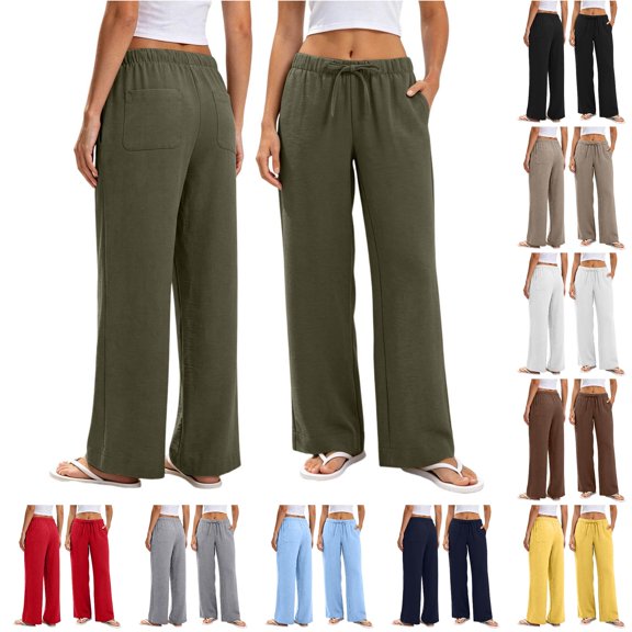 DHFJKG Wide Leg Pants For Women Casual Summer Loose Fit Drawstring Waist Lightweight Plain Palazzo Pants