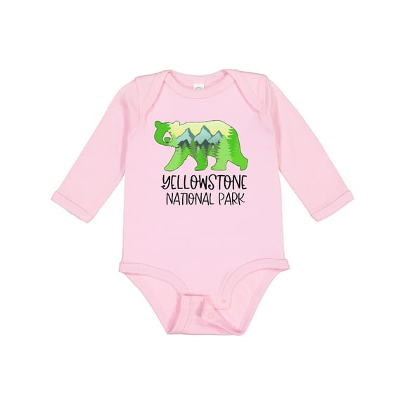 Inktastic Yellowstone National Park Mountains and Bear Shape Boys or Girls Long Sleeve Baby Bodysuit
