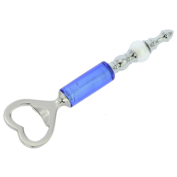 GlassOfVenice Italian Murano Glass Bottle Opener - Silver Blue