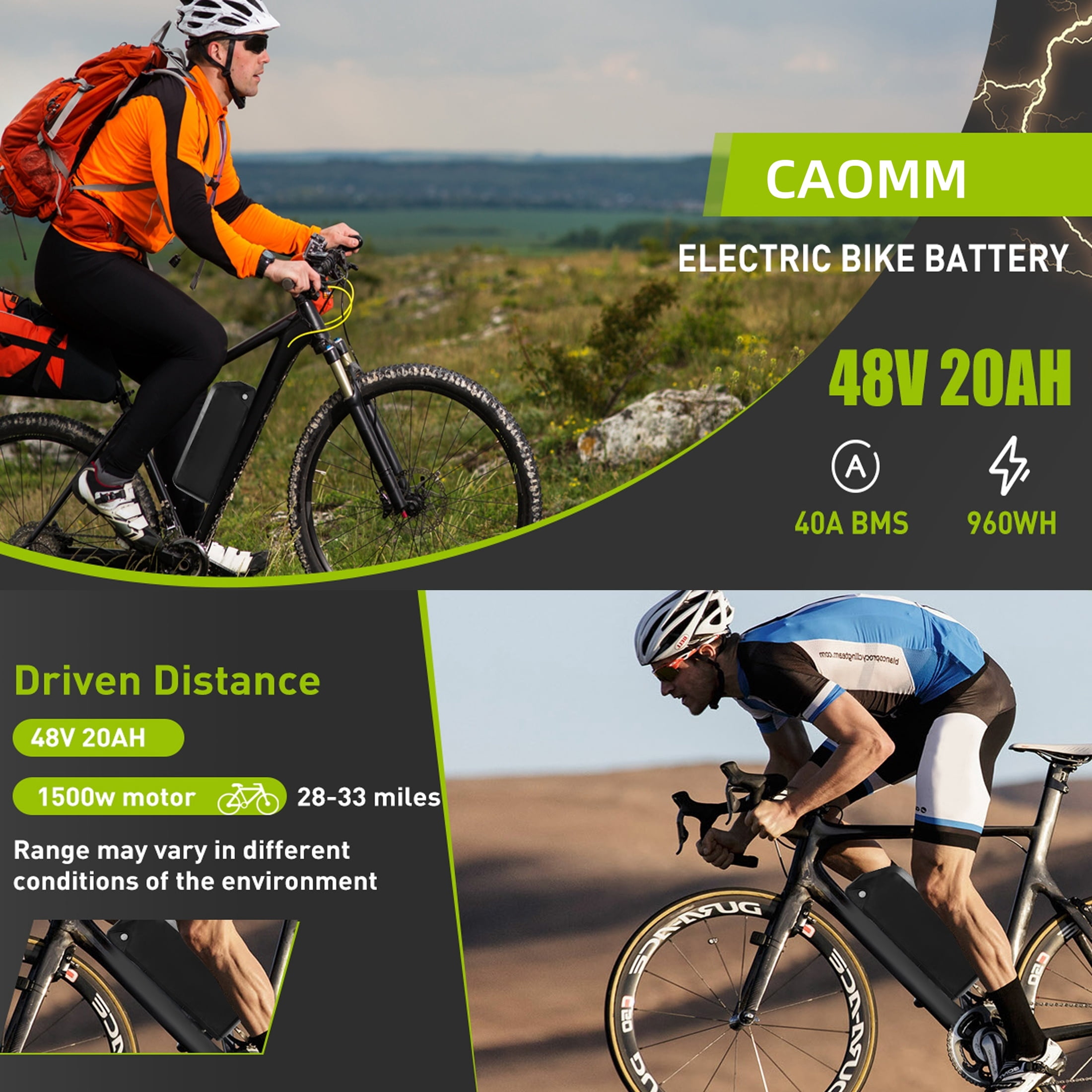 4Prong 48V 20AH Battery 40A BMS Electric Bike Battery 2000W 48V Ebike Battery for Adult Electric Scooter Motor