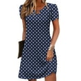 thumbnail image 2 of SMihono Women's Casual A-Line Dresses with Pockets Summer Polka Dot Print Tshirt Dress Short Sleeve Mini Dress Flowy Sundresses Navy XL, 2 of 5