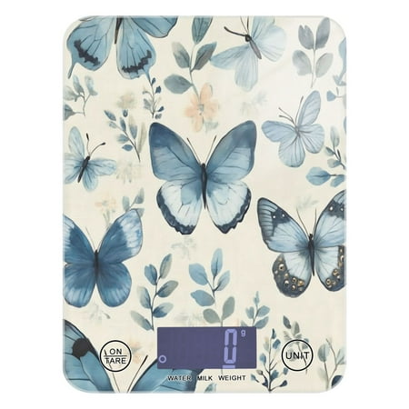 

Kitchen Electronic Scale Food Scale 7.68x5.71 inch Multifunctional Digital Kitchen Scale Tempered Glass Decorative Baking Cooking Meal Preparation Big Blue Butterfly Seamless