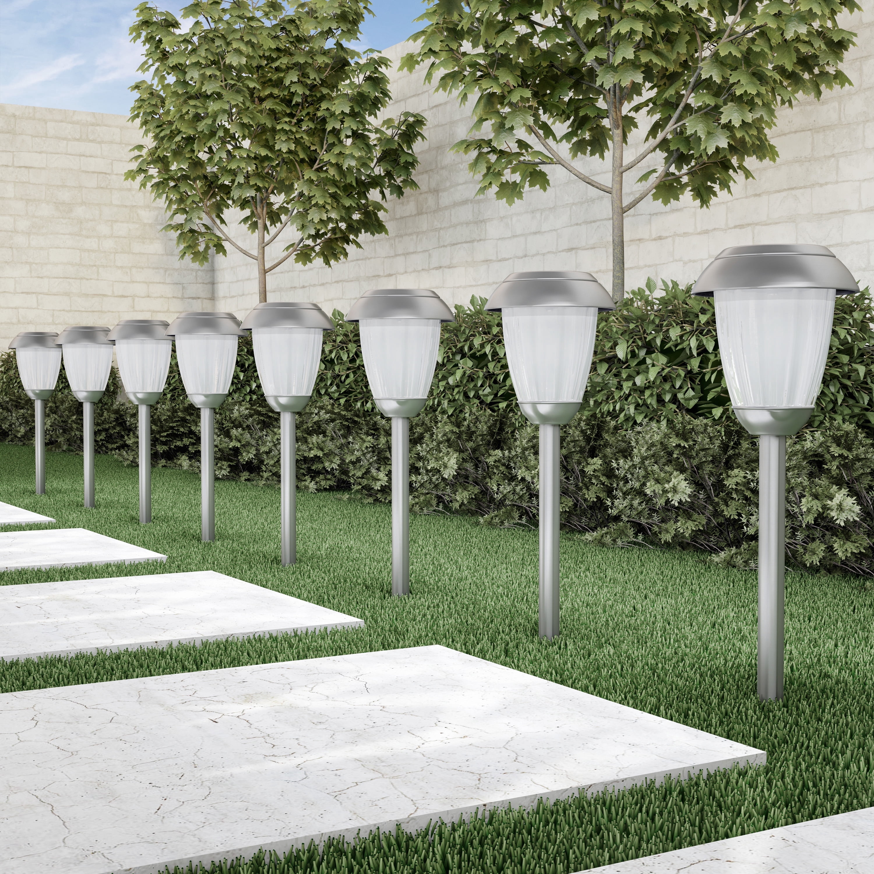 Pure Garden Set of 8 Stainless-Steel Solar Outdoor Light Stakes (Gunmetal)