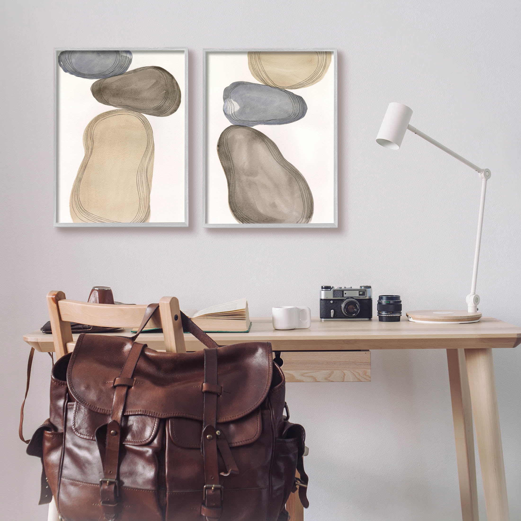 Stupell Industries Contemporary Oblong Shapes Arrangement Graphic Art Gray Framed Art Print Wall Art, Set of 2, Design by Laura Marr