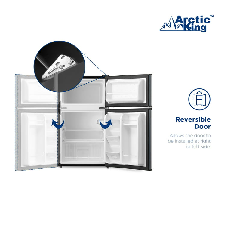 Arctic King - 3.2 Cu ft Two Door Mini Fridge with Freezer, Stainless Steel