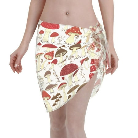 Disketp Cartoon Mushrooms Women Swimsuit Cover Up Short Chiffon Summer Beach Sarong Bikini Wrap Skirt Bathing Suit
