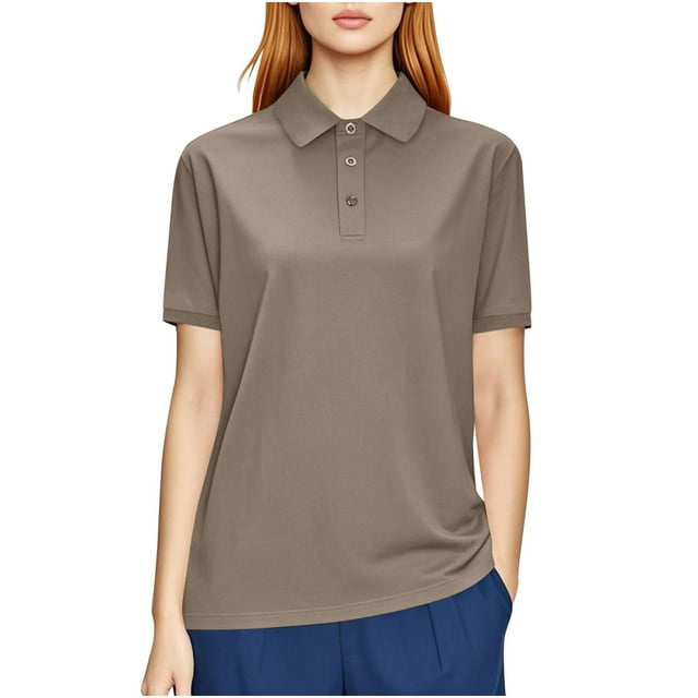 JGGSPWM T-Shirt de Golf Classique à Manches Courtes pour Femmes, Col Boutonné, Mode, Uni, Doux, Basique d'Été, Grande Taille, Kaki 4TG