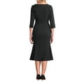 thumbnail image 3 of INSPIRE CHIC Vestido de cola de pez elegante para mujer con cuello cuadrado, cinturón y mangas 3/4, vestido de sirena L negro, 3 of 5