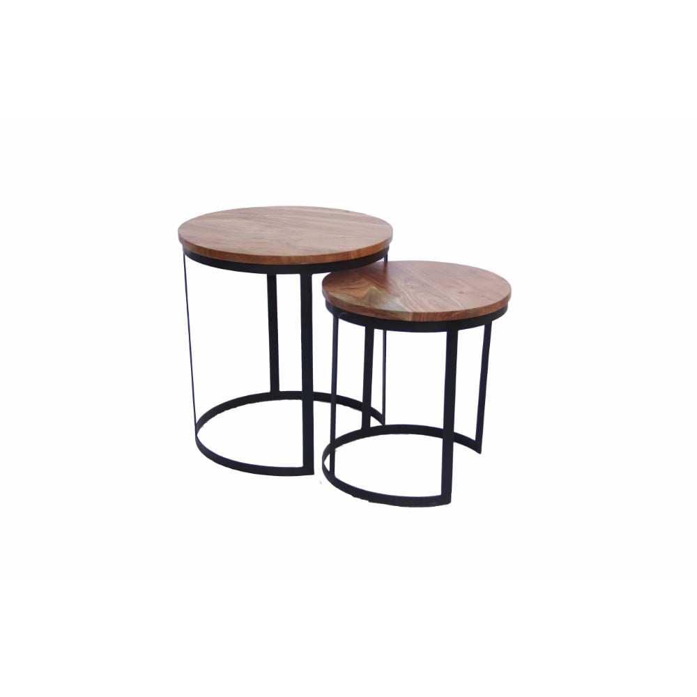 Tremendous Round Iron Nesting Table, Brown, Set of 2