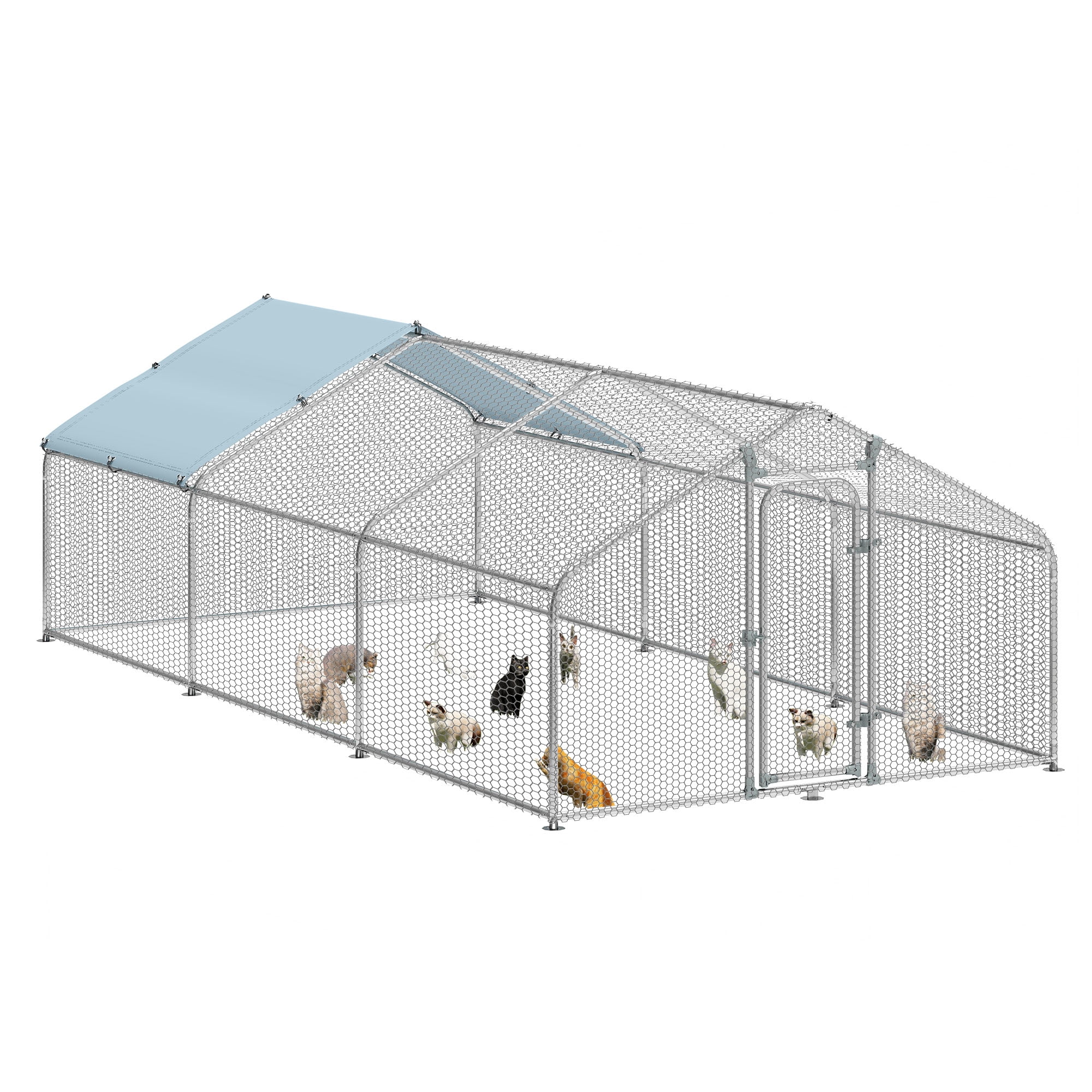 Uforic Chicken Run Coop 19.7 x 9.8 x 6.4 FT Large Metal Chicken Coop, Walk-in Hen Cage, Outdoor Poultry Cage with Waterproof Anti-UV proof Cover and Wire Mesh for Backyard,Outdoor Farm Use