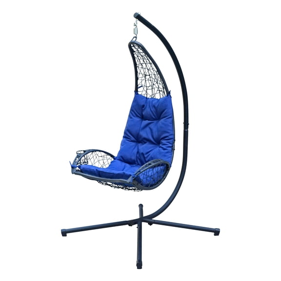Algoma 7175BL Cushioned Rattan Wicker Hanging Chair with Stand, Blue