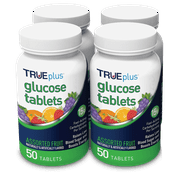 TRUEplus Glucose Tablets, Assorted Flavor (Grape, Raspberry, Orange) - 50ct Bottle (4 Bottles)