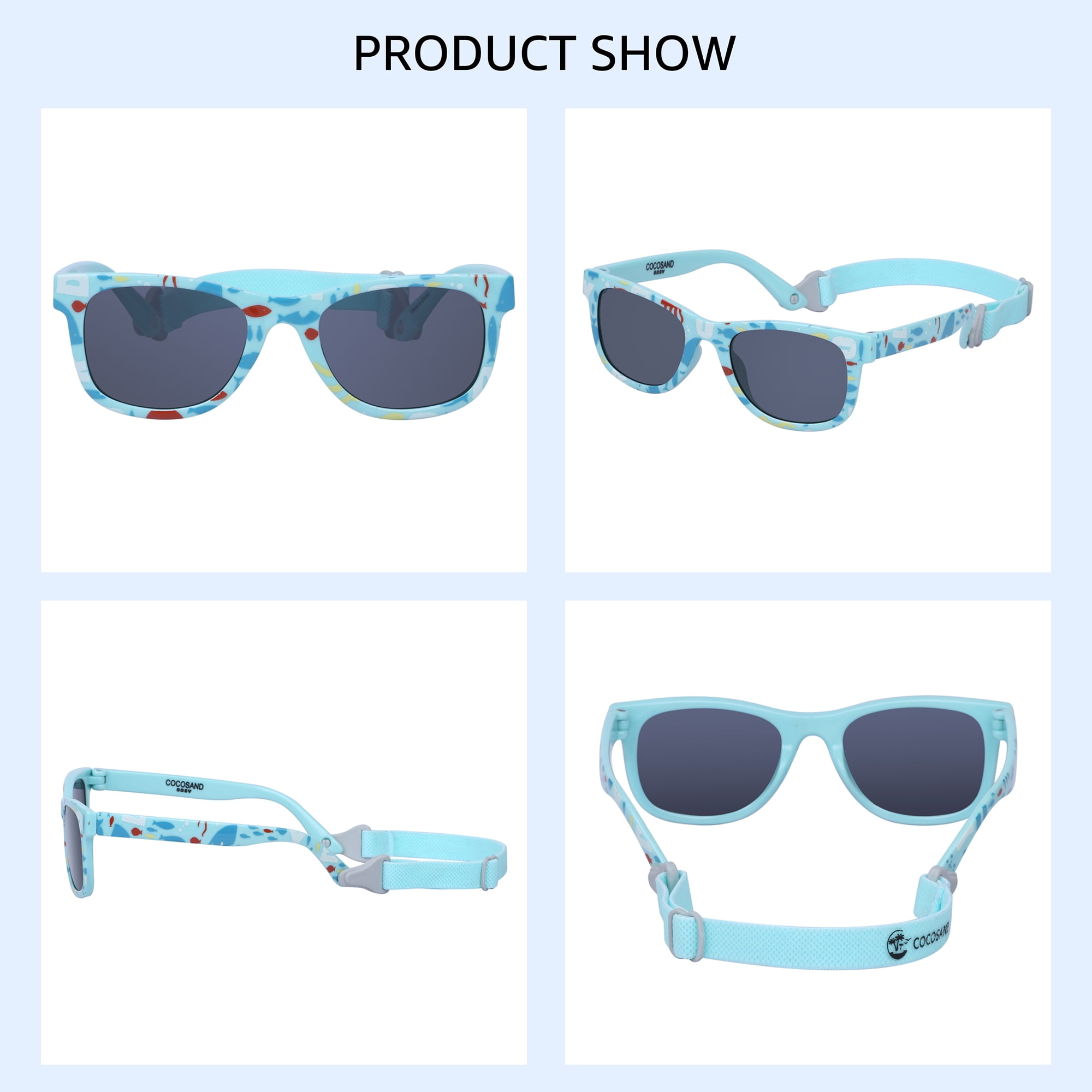 COCOSAND Baby Sunglasses with Strap Classic Square Frame UV400 for Infant Toddler Boys Girls Age 0-24 Months, 2-Pack