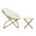 thumbnail image 5 of Emma + Oliver Oversize Faux Fur Folding Saucer Moon Chair with Ottoman for Dorm and Bedroom, Ivory Faux Shearling/Soft Gold Frame, 5 of 12
