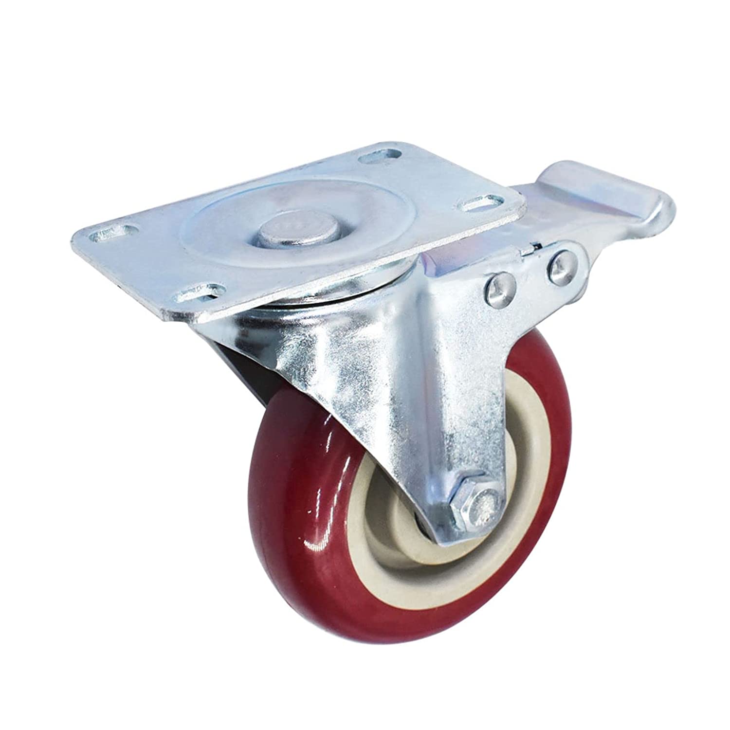 EPOTOOR 4 Pack Swivel Caster Wheels, 4 Inch Heavy Duty Industrial Casters with Brake No Noise Locking Casters for Industrial Furniture Work Bench Trolley Casters (Red)