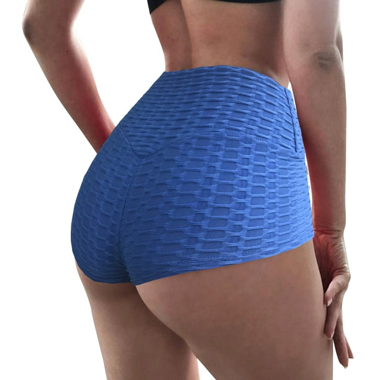 High Waisted Workout Shorts Women Bubble Cloth Peach Fitness Super Booty  Shorts Blue XL