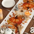 thumbnail image 7 of Sm:)e Orange Pumpkin Maple Leaf Stripes Fall Table Runner, Seasonal Autumn Kitchen Dining Table Decoration for Home Party Decor 13x108 Inch, 7 of 7