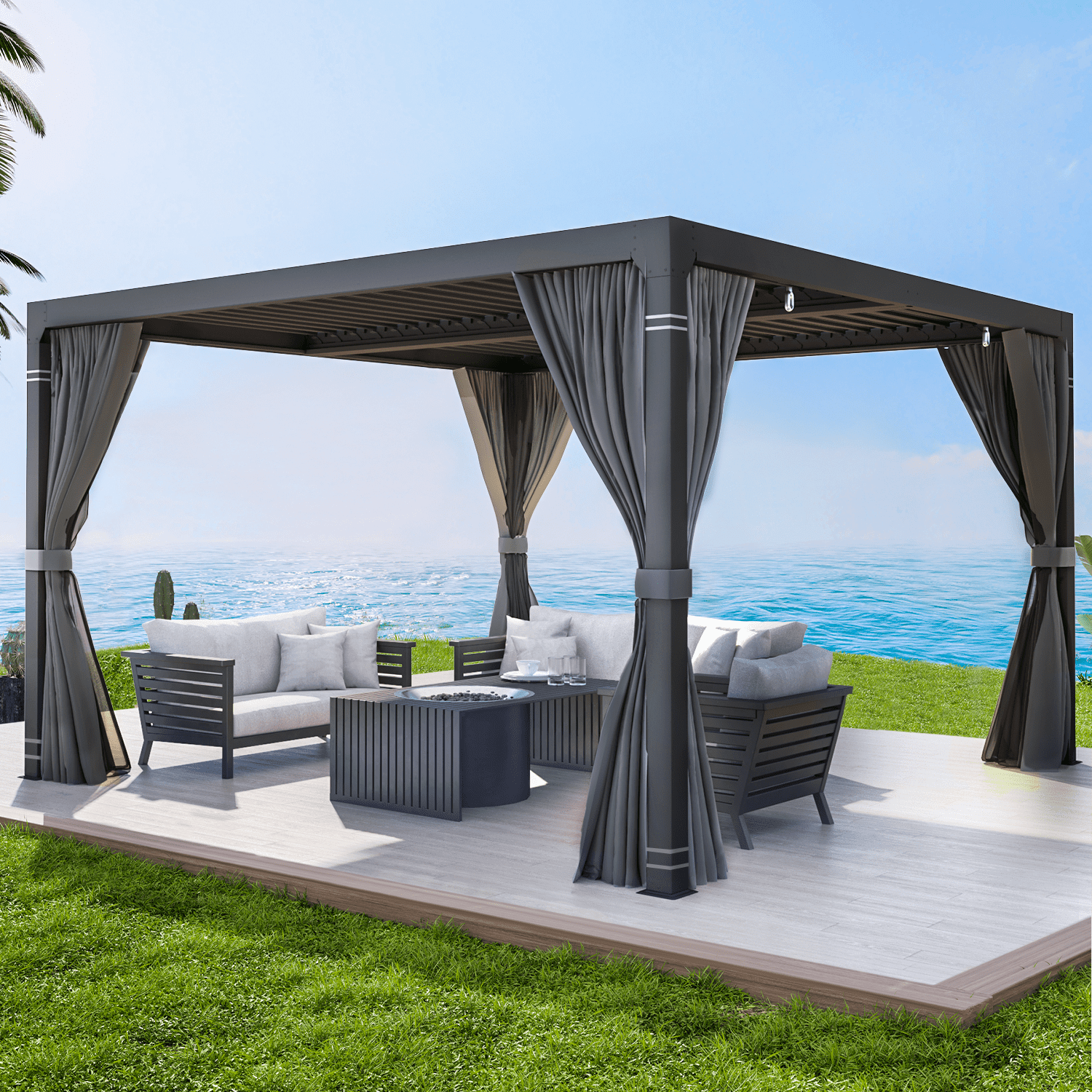 Erommy 10'×10' Outdoor Louvered Pergola with Adjustable Aluminum